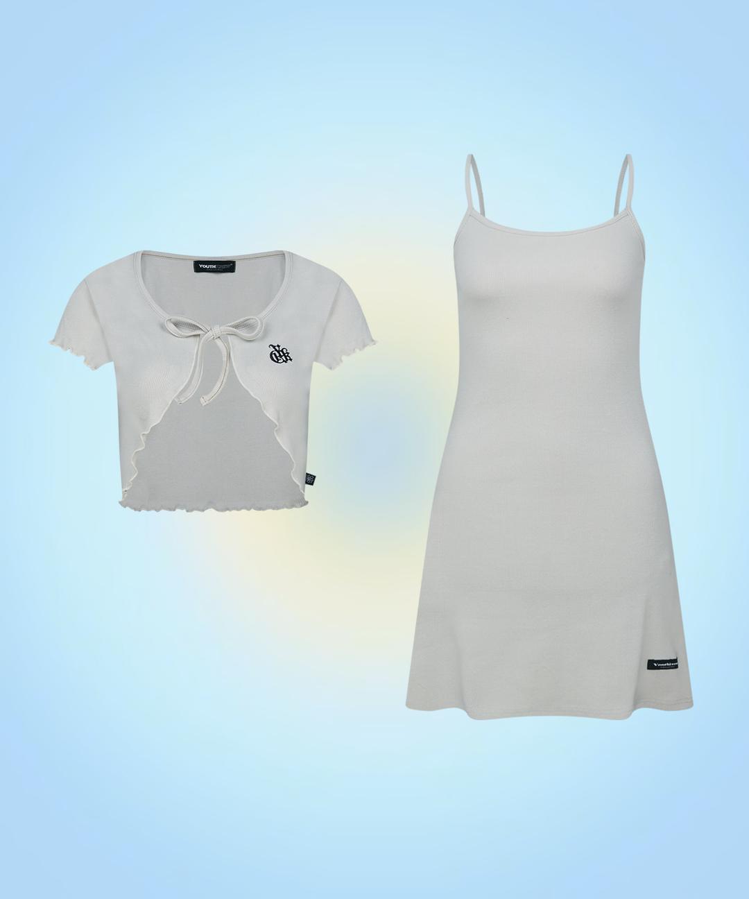 [SET] YK AREUM CARDIGAN DRESS SET-GRAY