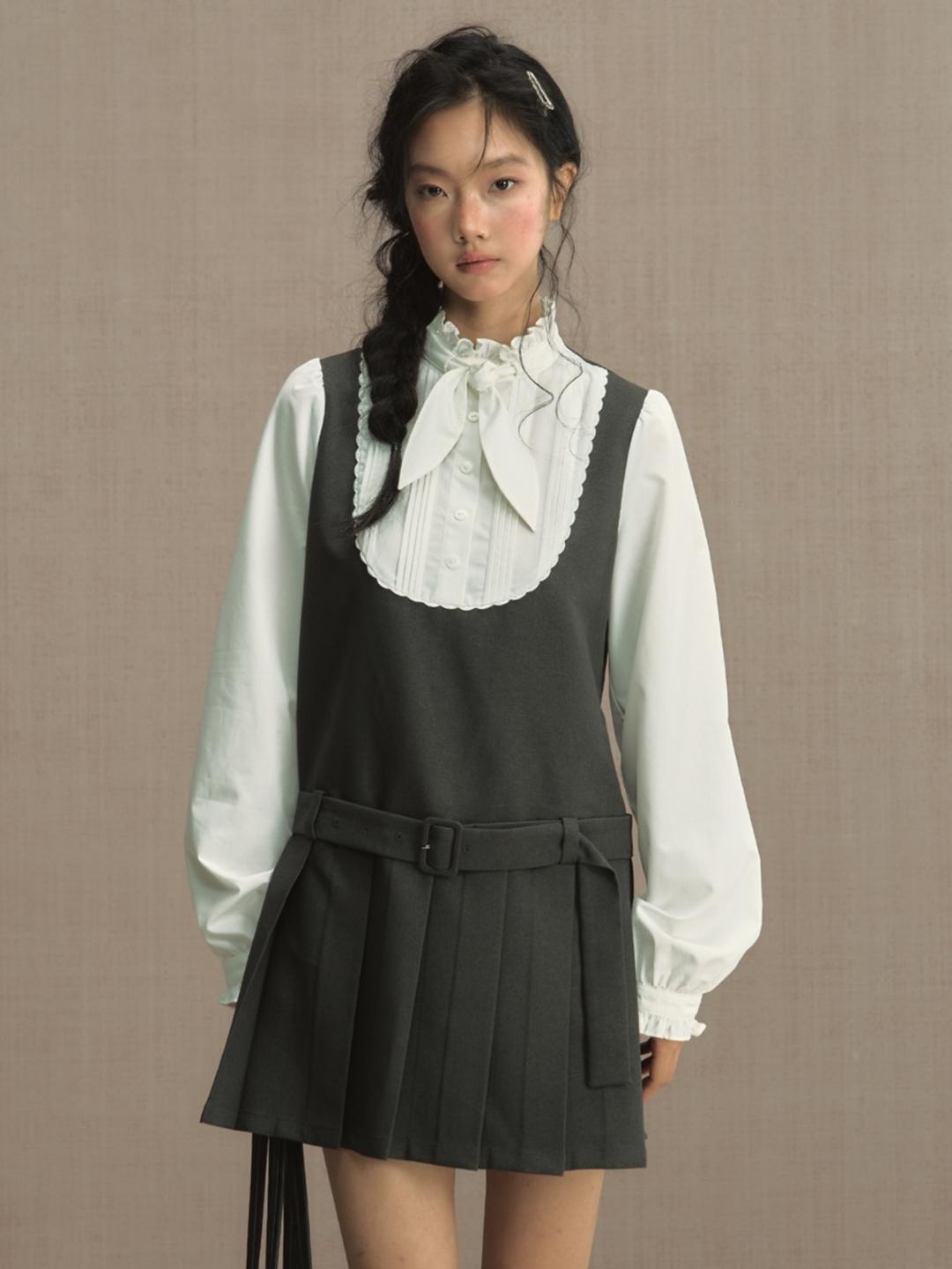 LOLOL Victorian Collar Belted Mini Dress