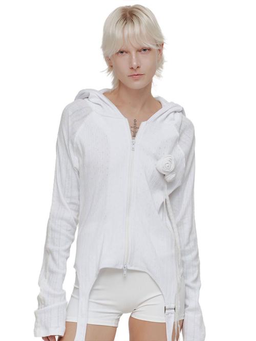 ROSIE POINTELLE HOODIE ZIP UP (WHITE)