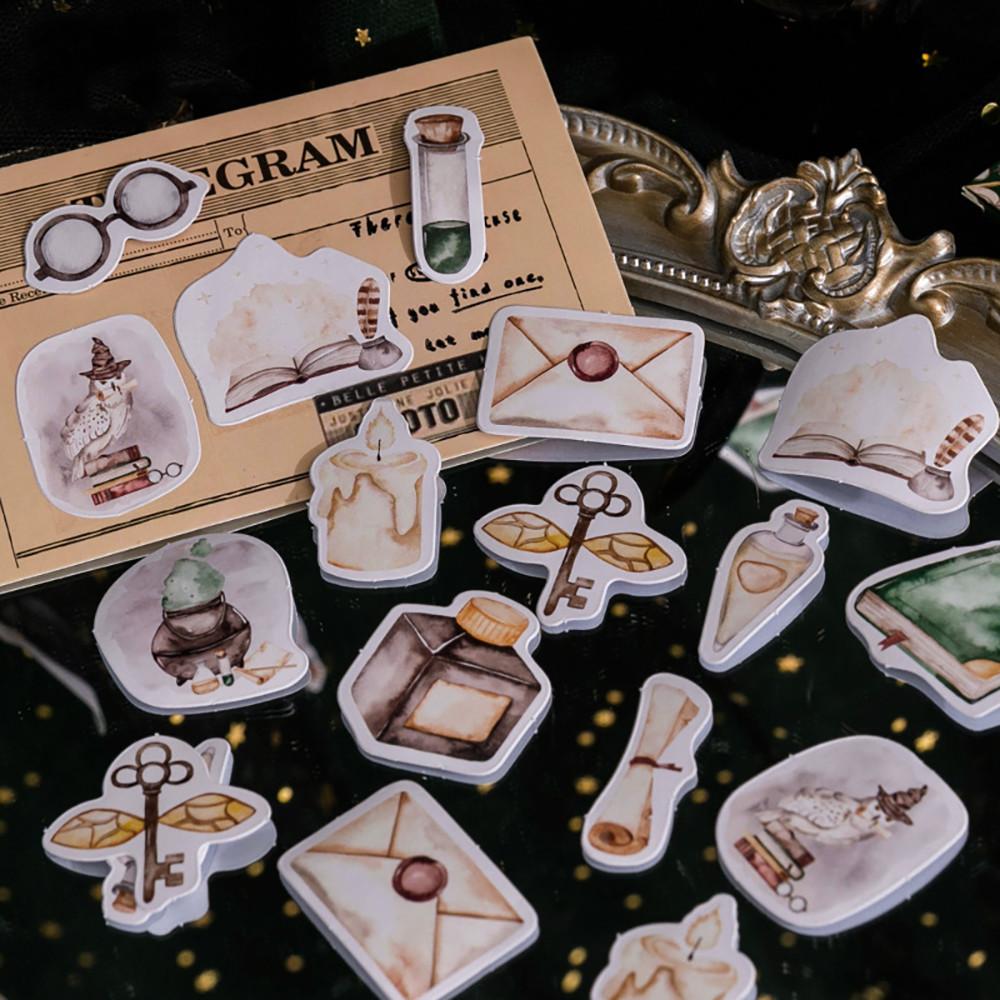 빈티지 다꾸 편지 봉투 잉크 일러스트 미니 조각 스티커 45매