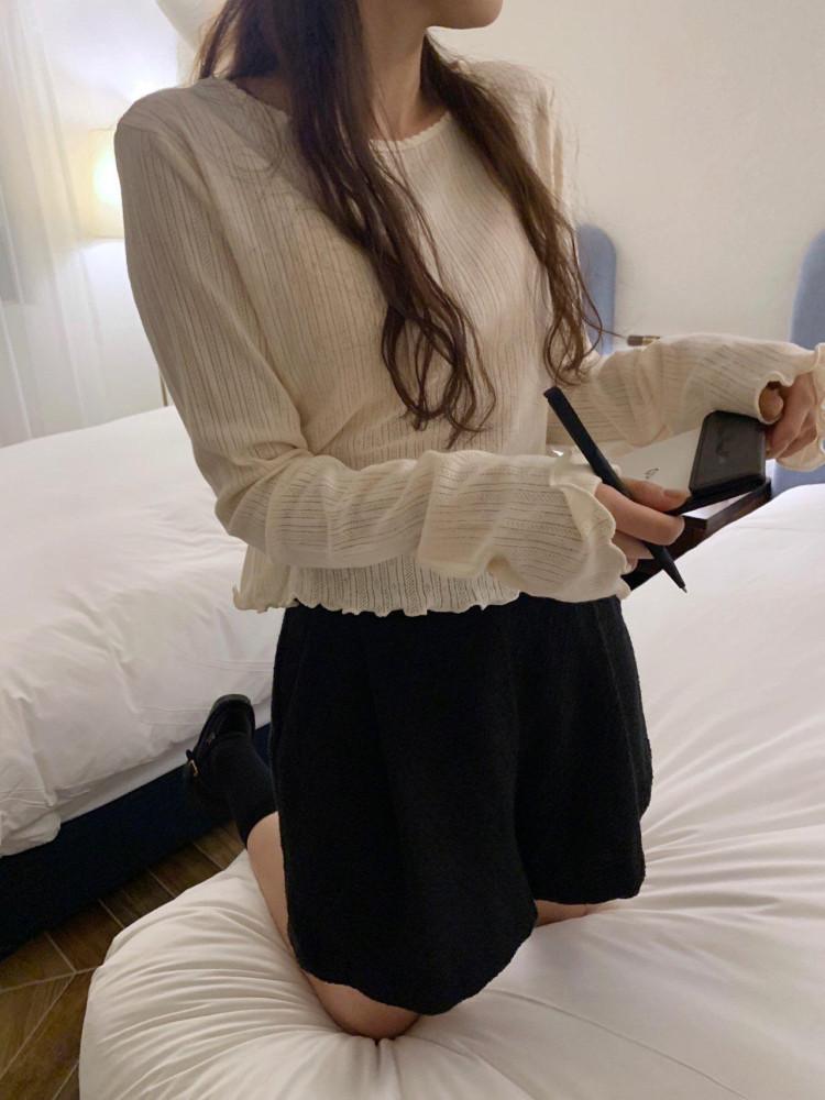 캐서린 물결 긴팔티셔츠 (아이보리,크림,블랙,멜란지그레이)