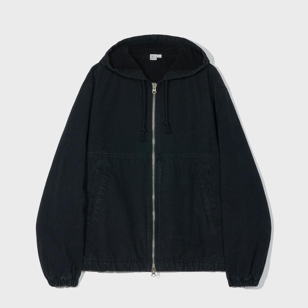 Stone Washing Fleece Hood Zip-up Jacket Black