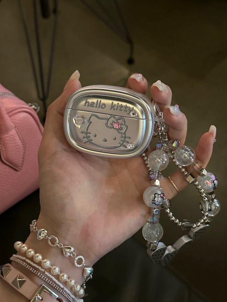 비즈 스트랩 실버 키티 에어팟 프로 케이스