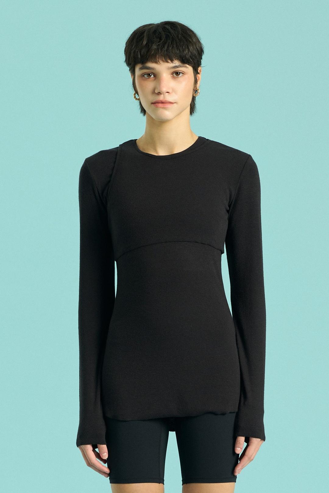 언발란스 레이어드 티셔츠 - 블랙