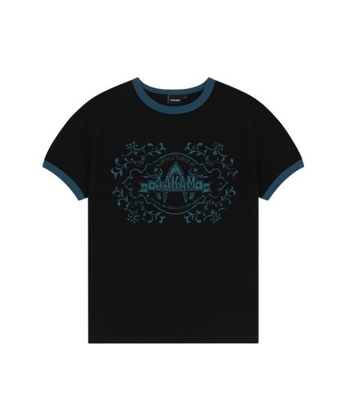 Stamp Printed Ringer Top (Black)