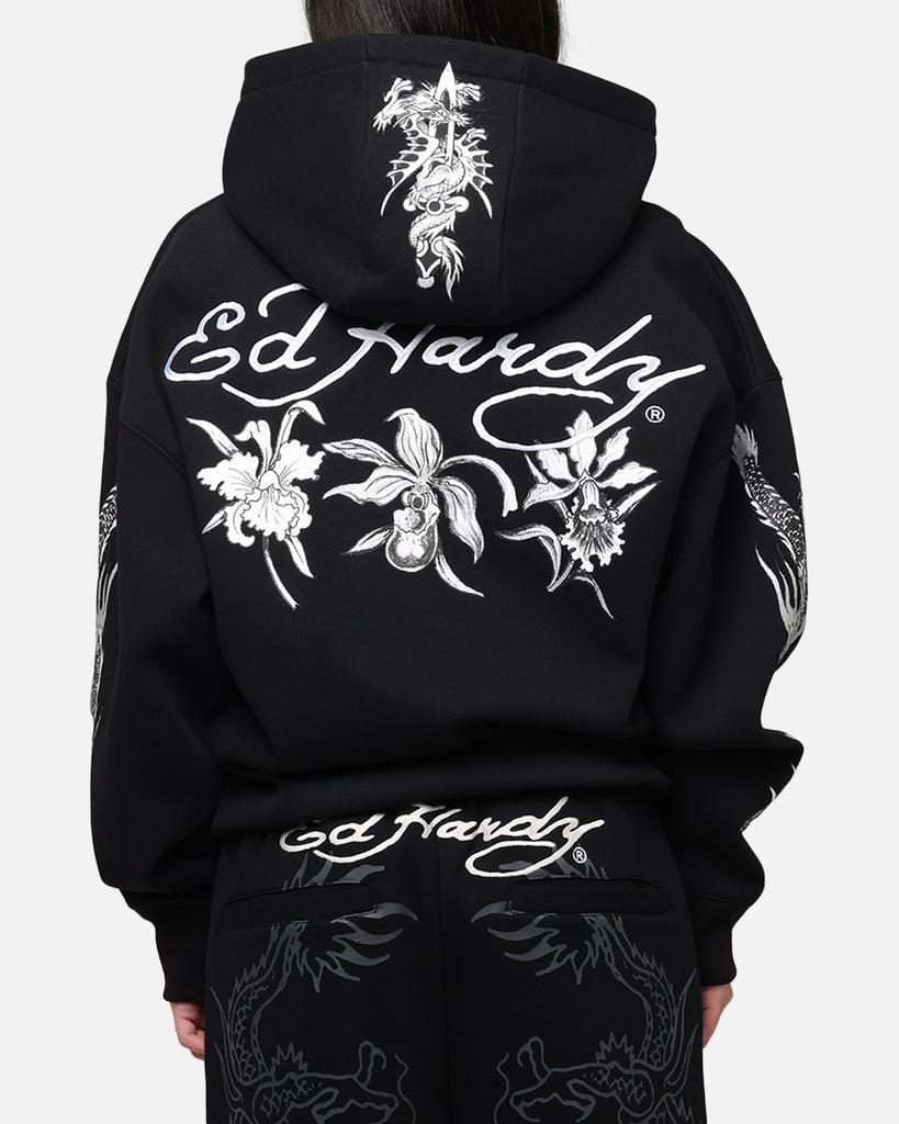 Ed Hardy Floral Zip Hoodie Black