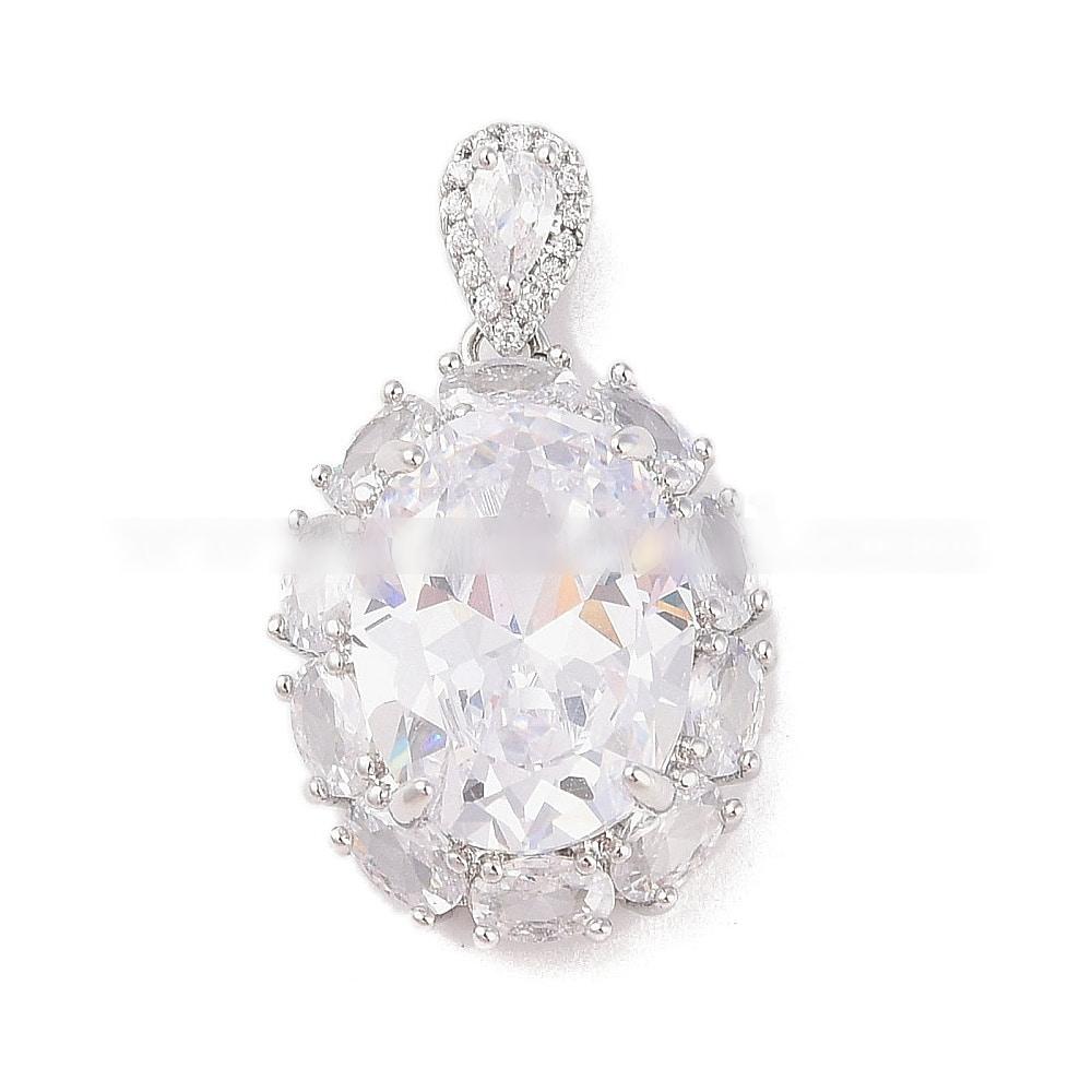 랙도금황동마이크로파베큐빅지르코니아펜던트/롱래스팅도금/타원형/클리어/30mm/구멍:2.5x6.5mm