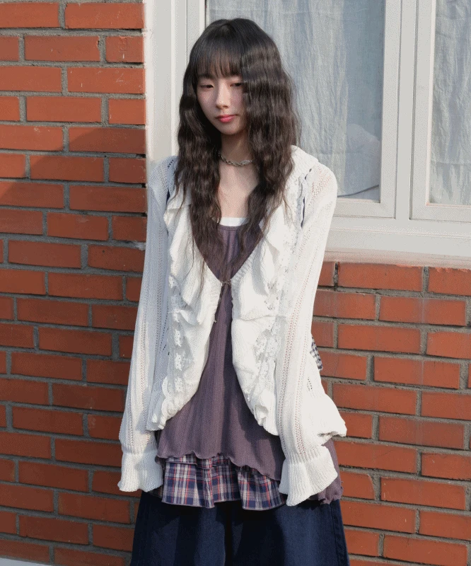 *추천* 아샤 레이스 프릴 가디건 2color