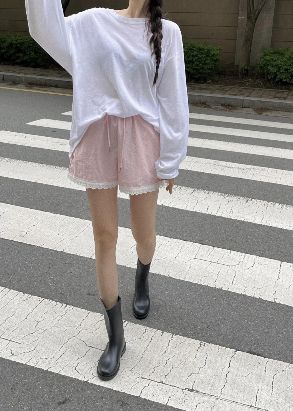 바이베이지 [바이베이지] 캐즈 밑단 레이스 썸머 바스락 밴딩 반바지