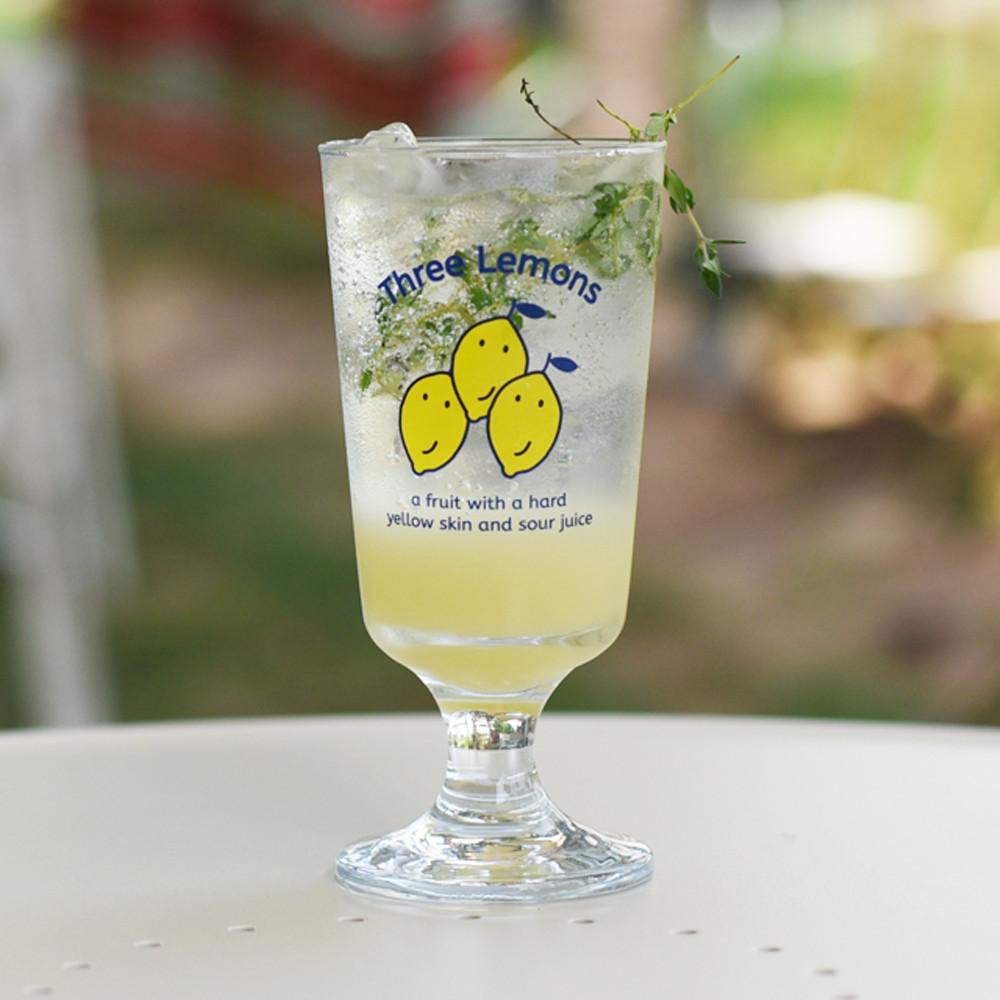 [솜키스트] Three Lemons 고블렛잔 280ml 자체제작 레트로 홈카페 유리컵 맥주잔