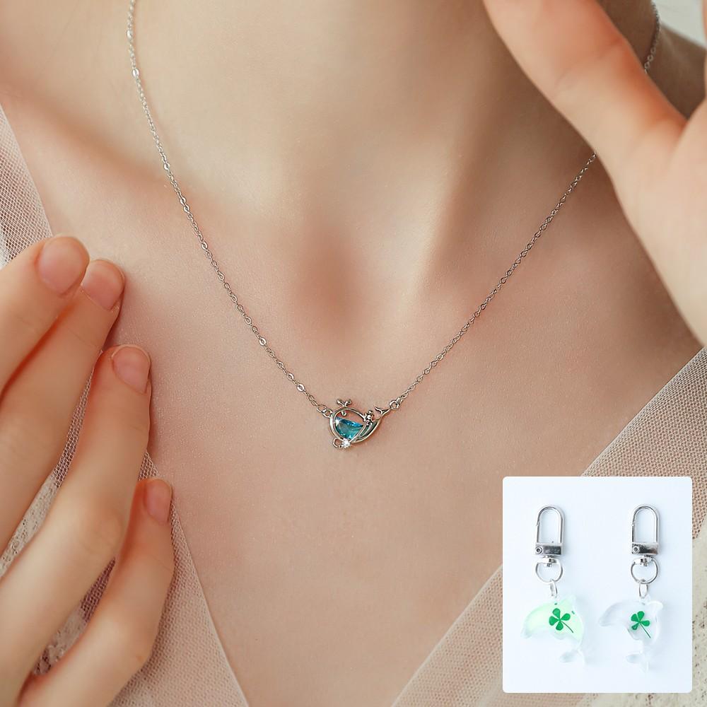 [핸드메이드 선물포장/블루/행운/행복] "고래가 가져다준 행복" 목걸이+돌고래 키링