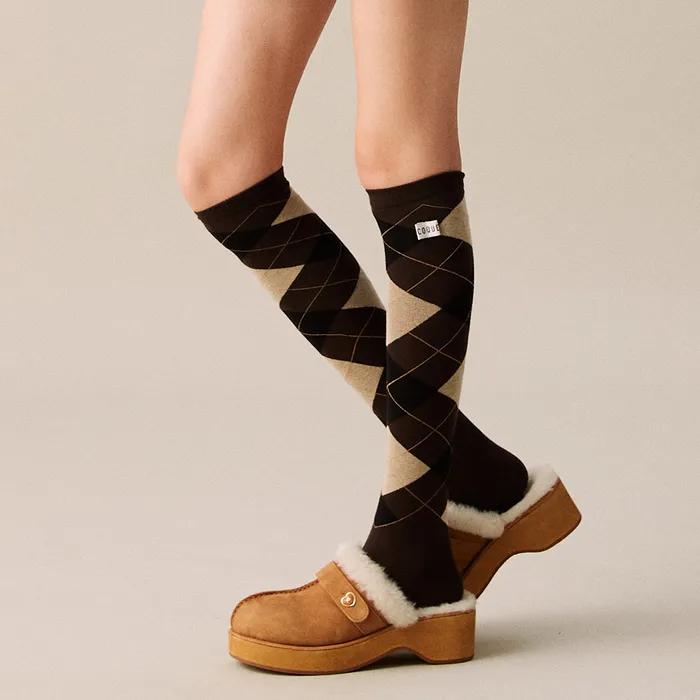 ARGYLE OVER KNEE SOCKS BROWN
