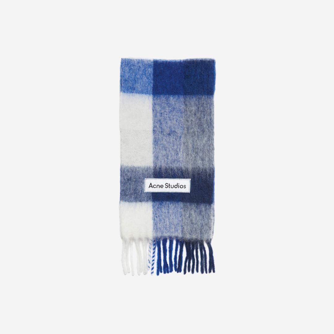 Acne Studios Mohair Check Scarf White Grey Royal Blue