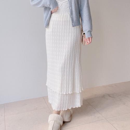 하트자수 니트 세렌티아 롱스커트