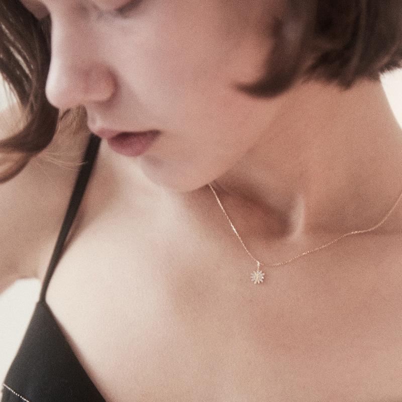 [SET][14K GOLD]Daisy Pendant+Basic Chain Necklace