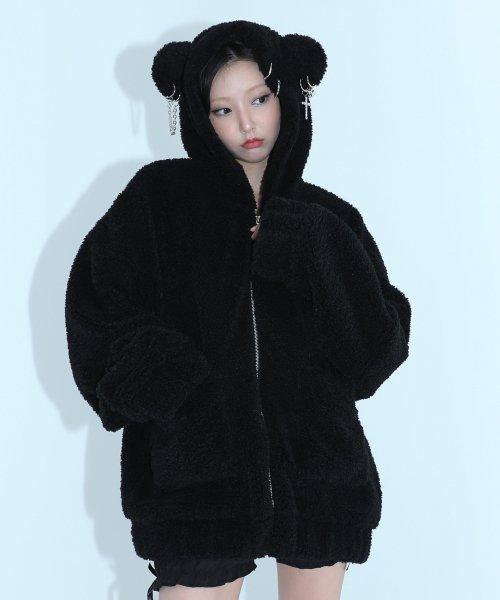 0 2  펑크 베어 플리스 자켓 - 블랙
