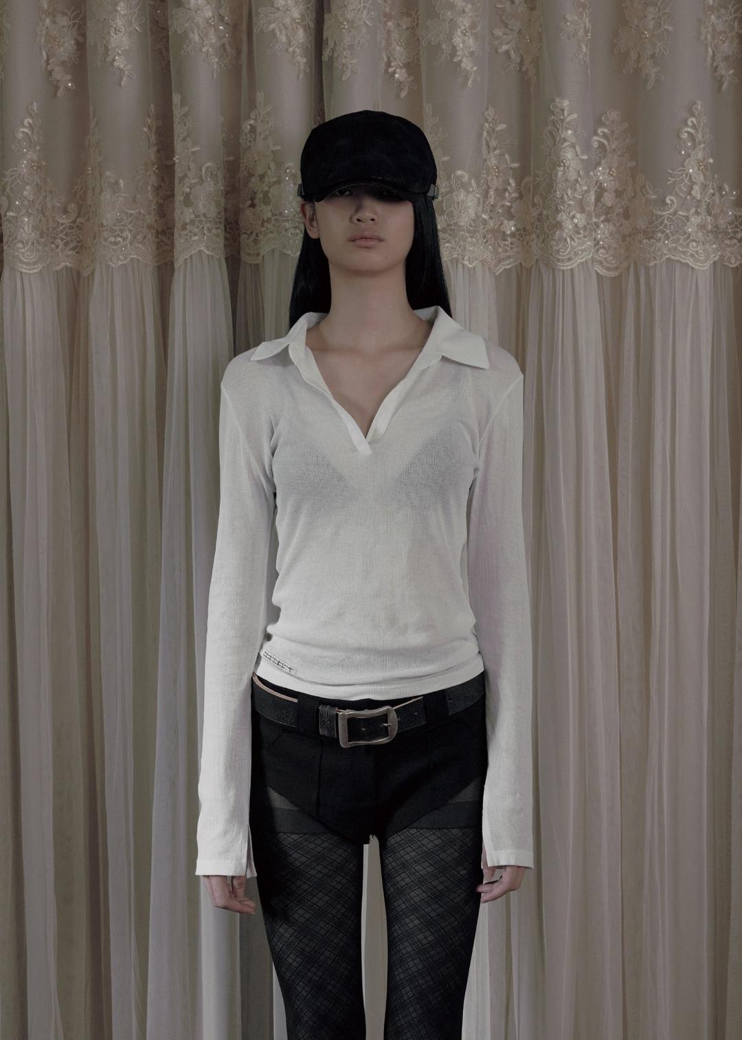 SHEER COLLAR LONG SLEEVE, WHITE