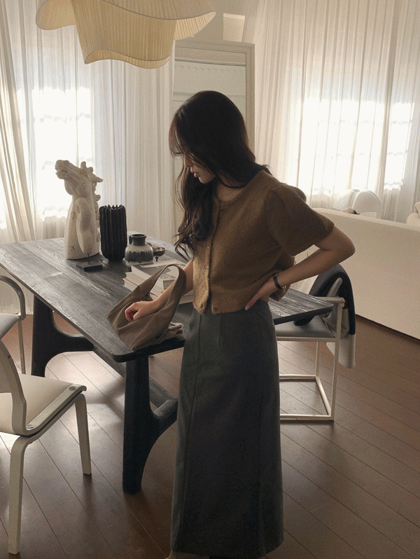 무드인슬로우 [8월말 입고] 로제 퍼프 반팔가디건
