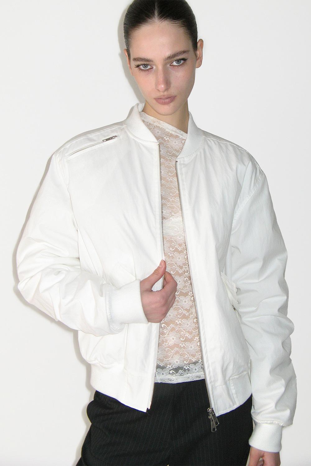 Over Fit Shirring Bomber Jacket, WHITE