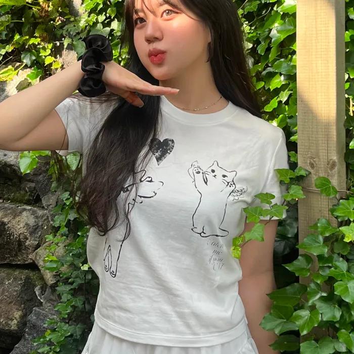 Love Cat Printed T-shirt White