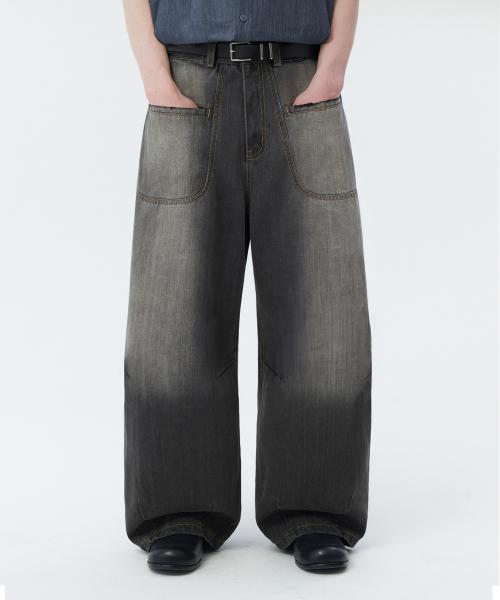 라운드 포켓 벌룬핏 워싱 데님 팬츠 (LIGHT GRAY)