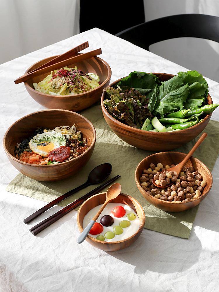 나무 그릇 우드 시리얼 요거트 볼 원목 대나무 샐러드 보울 디저트 바퀴달린집 2 캠핑 아카시아 티크 식기