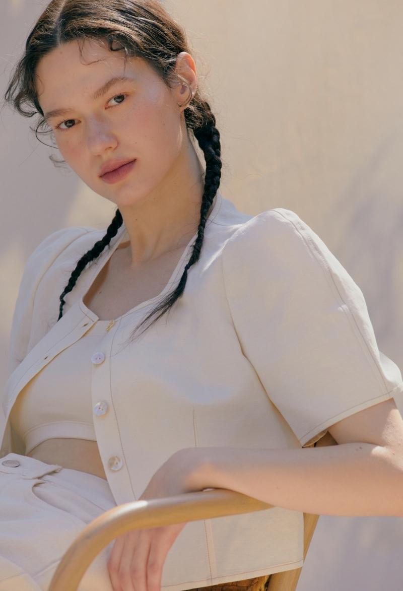 [RESTOCK] CLASSY LINEN OUTER BLOUSE CREAM