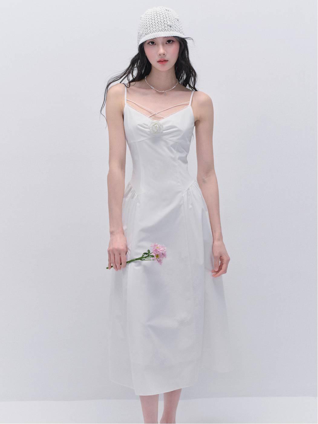 [FRAGILE HEART] Moonlight Flower Strap Sleeveless Dress
