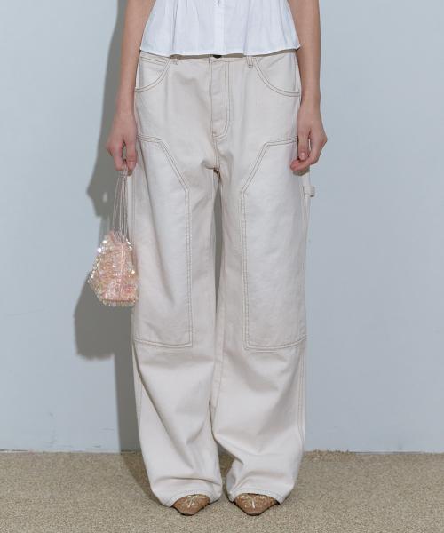 Lace Double Knee Pants Peach Twill