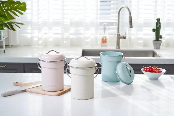 냄새차단 스테인레스 예쁜 음식물 쓰레기통 3color