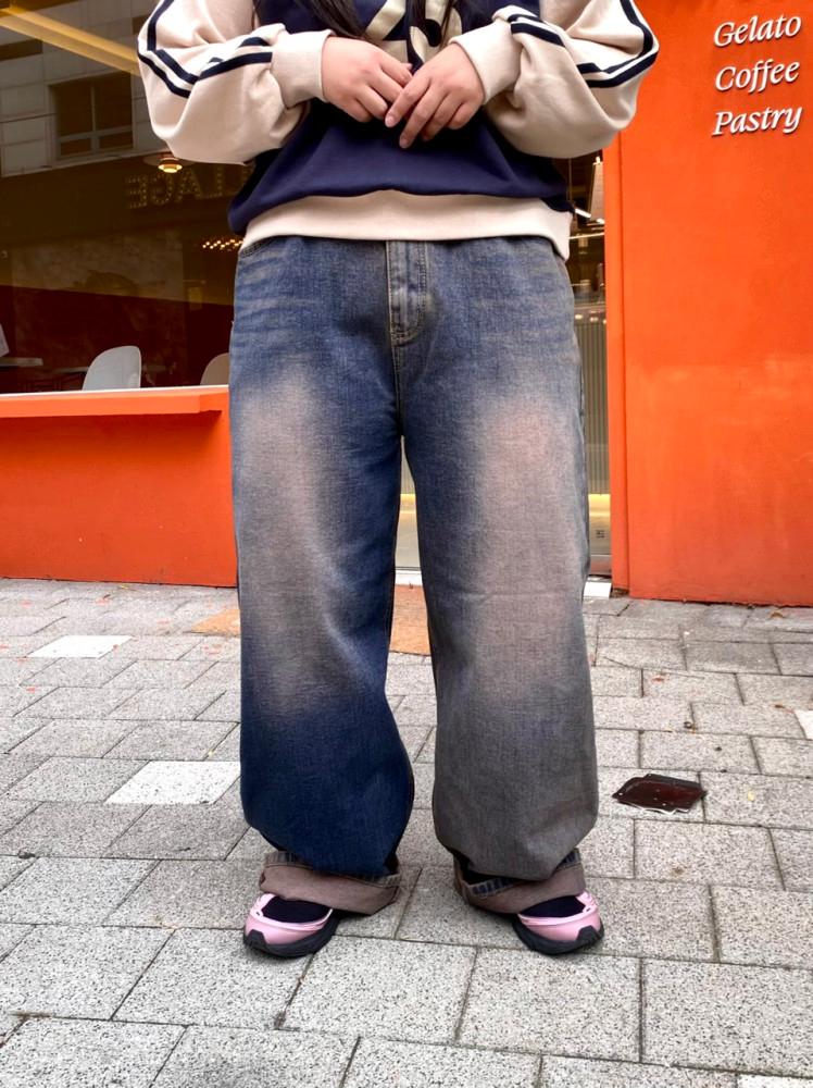 [빅사이즈][30~38] 지엘 빈티지 워싱 와이드팬츠