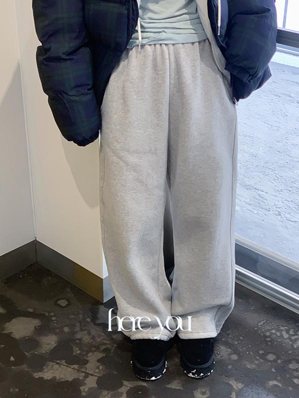 유리에 [here you] 스노우 양기모 pants - 4color (투웨이/트레이닝세트/셋업/절개/기모트레이닝팬츠/기모바지/조거팬츠)