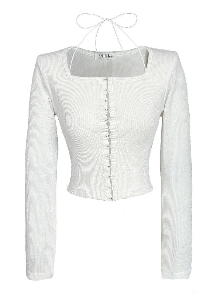 Square neck hook cardigan