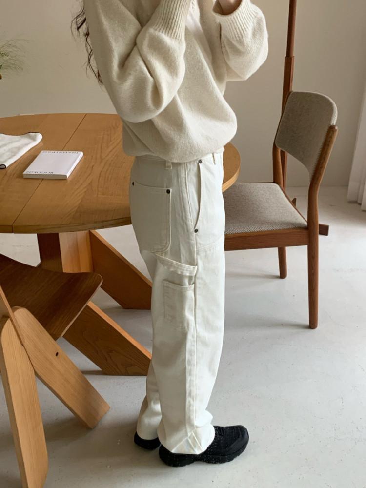 [당일] fllanel 플라넬 더블니 크림 데님 팬츠 (S/M)