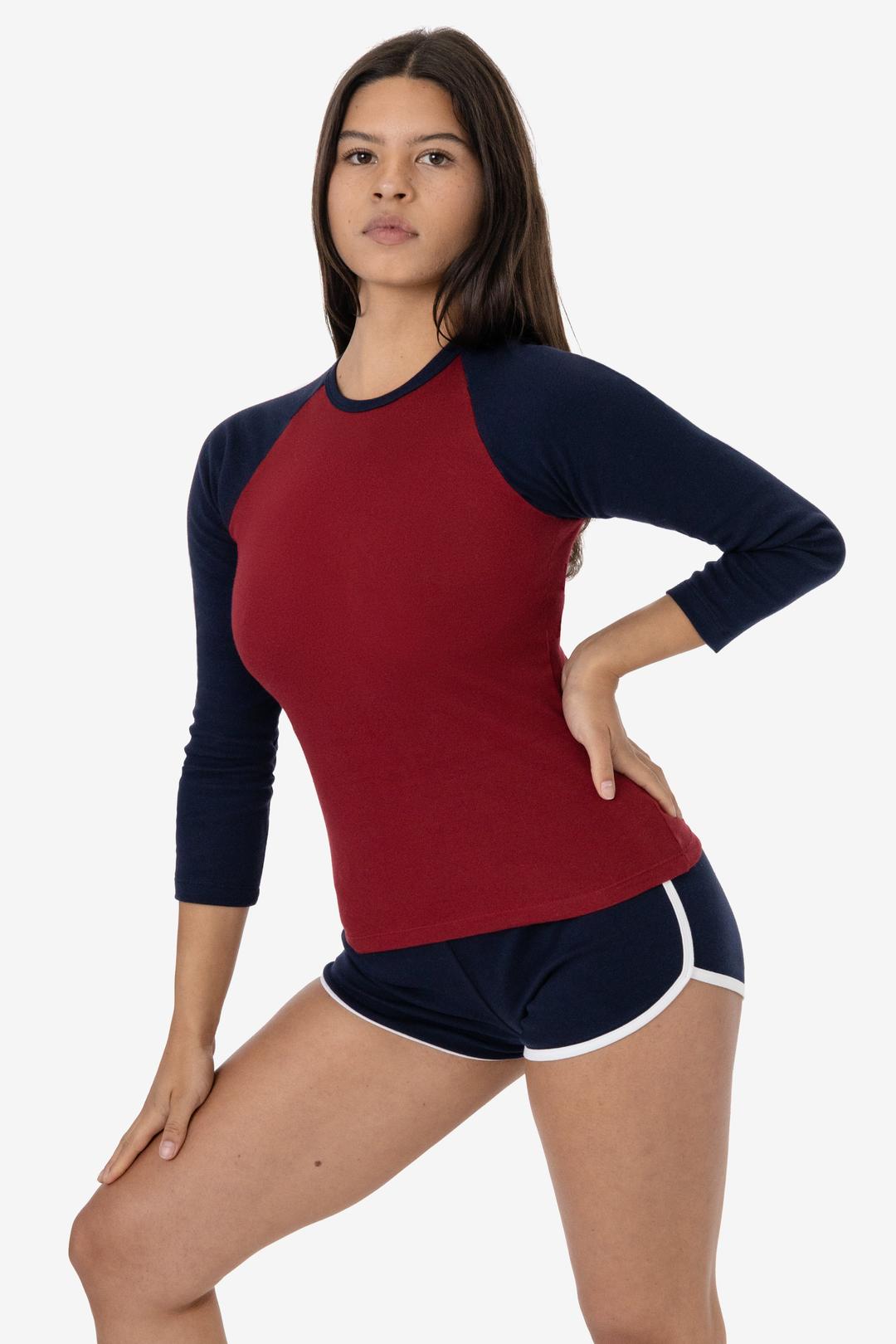 43053 - Baby Rib Long Sleeve Raglan - Cranberry/Navy / XS