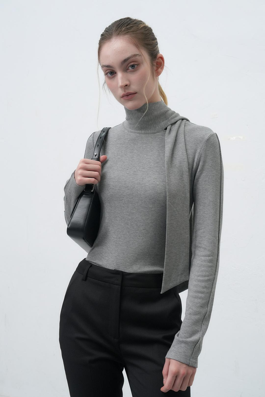 제너럴아이디어 WOMAN 스카프 터틀넥 티셔츠 [MELANGE GREY]