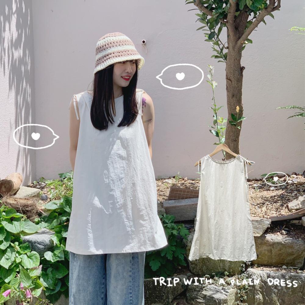 Trip With A Plain Dress 무지 리본 스트링 바스락 원피스