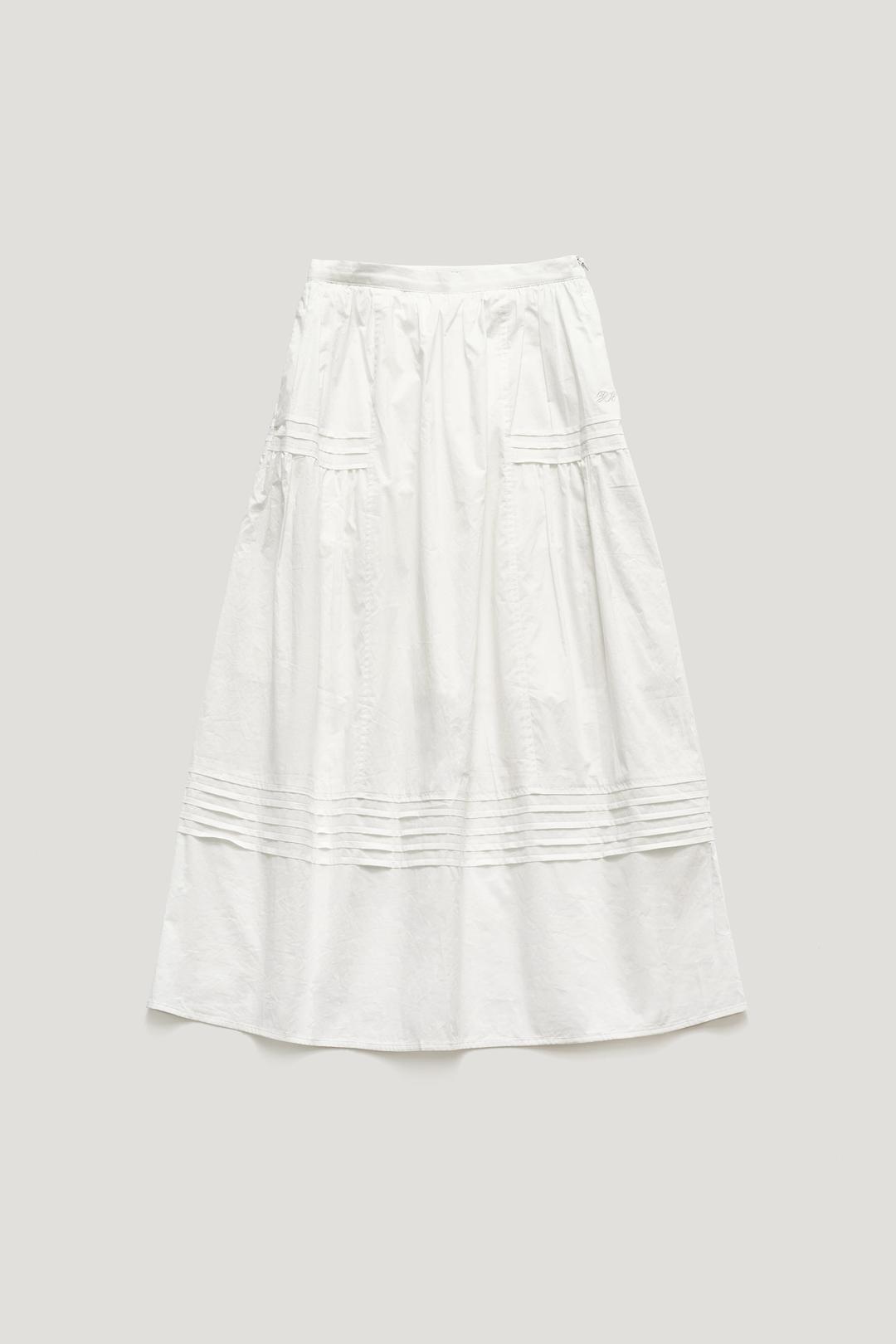 SELINA SHIRRING FLARE LONG SKIRT_IVORY / ₩171,000