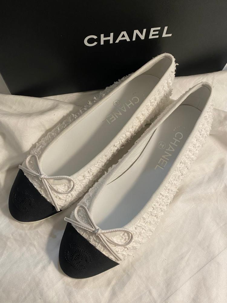 MARKET RHEMES ORDER [CHANEL] CHANEL TWEED BALLERINA FLAT SHOES WHITE 37