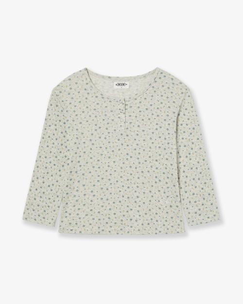 FLOWER HENLEY NECK TEE [OATMEAL]