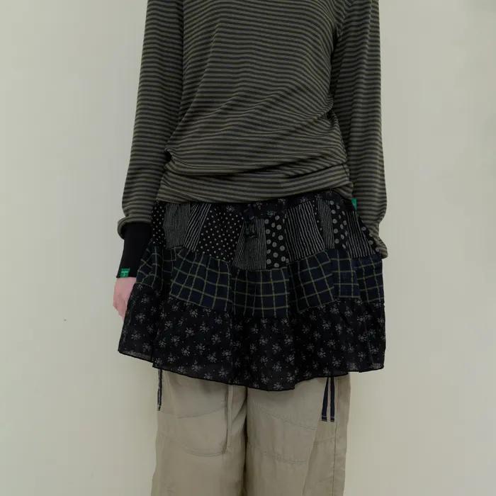 [09월 03일 예약발송] 243. Mixed Pattern Mini Skirt _ Black