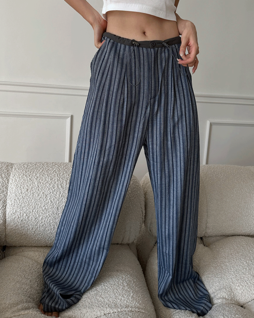 [휴양지룩🌴/누적1000장]썸머 스트라이프 밴딩 슬랙스