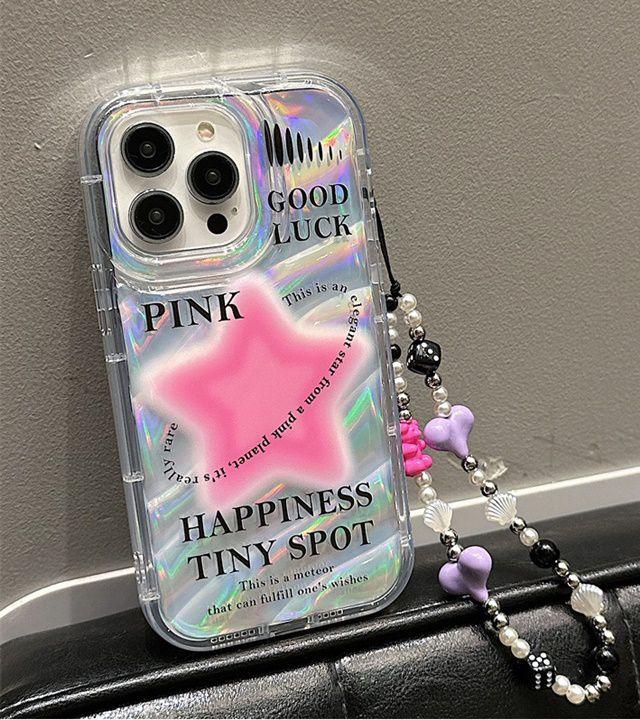 [15입고]당일출고 아이폰케이스 비즈 스트랩 줄 키치 하이틴 y2k 곰돌이 조개 홀로그램 생일 선물 핑크스타 핸드폰케이스(아이폰 7 8 SE2 SE3 Xs XR 11 12 13 14 15 프로 맥스)