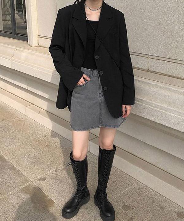 코이 그레이 데님 미니스커트