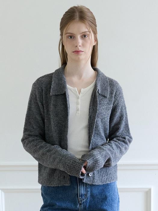 Alpaca Boucle Collar Knit - Charcoal Gray