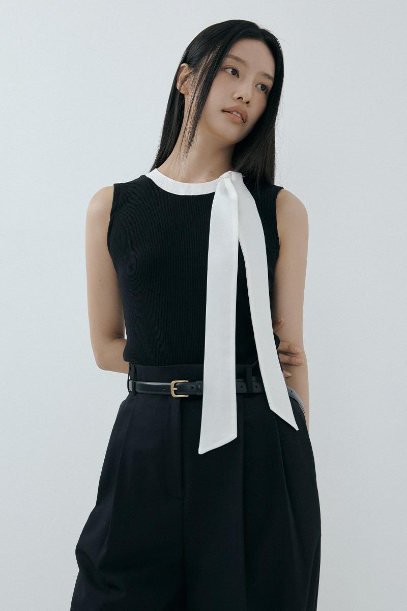 Scarf Neck Ribbed Tank (black)