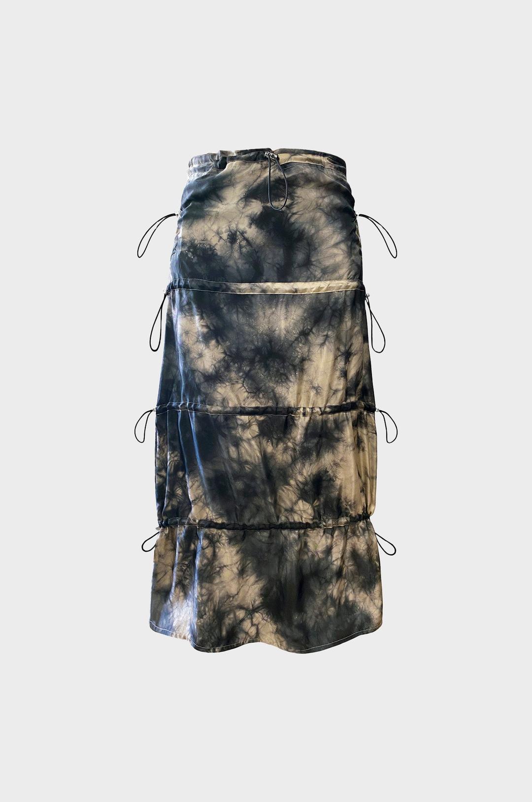 Leo - Shideh Tie Dye Viscose Gathered Long Skirt / Dress - Black / XS