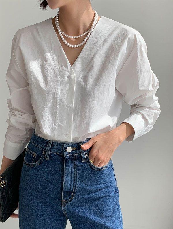 M. 오브제 브이넥 블라우스[셔츠C1216Q04]