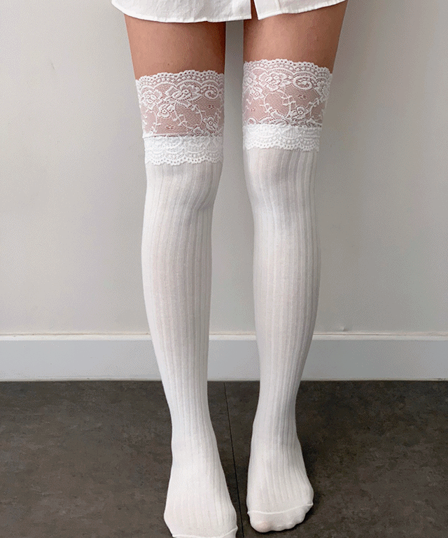 배드걸 레이스 골지 하이 니삭스 롱 반 양말 3color
