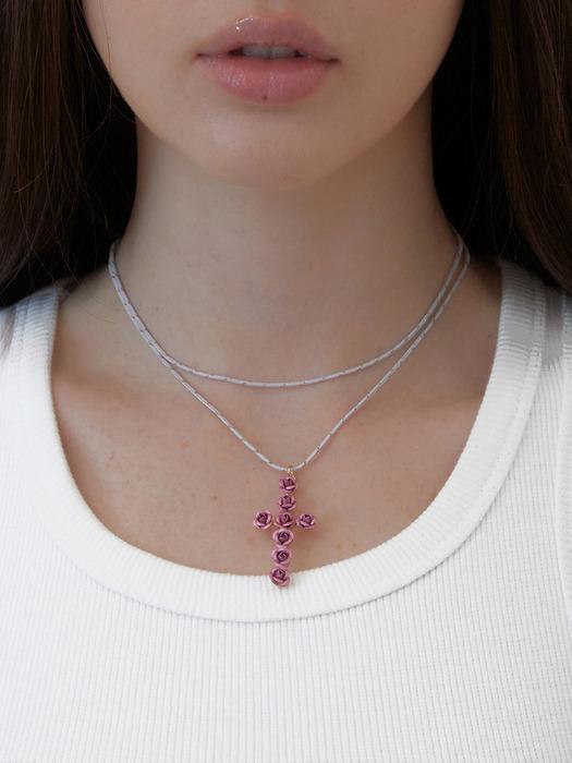 ROSY CROSS MULTI LONG NECKLACE (PINK)
